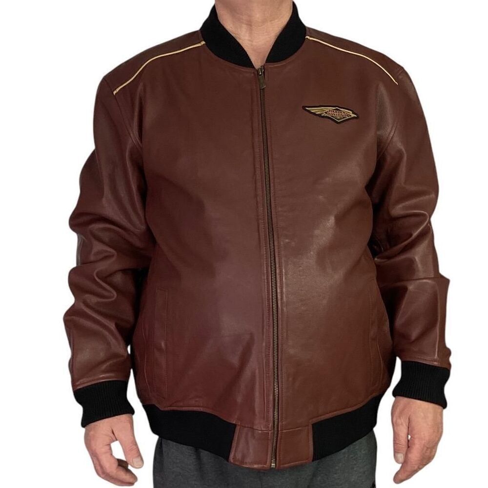 Harley-Davidson Bomber Jacket Mens 2X Dark Red Leather 120th Anniversay Edition